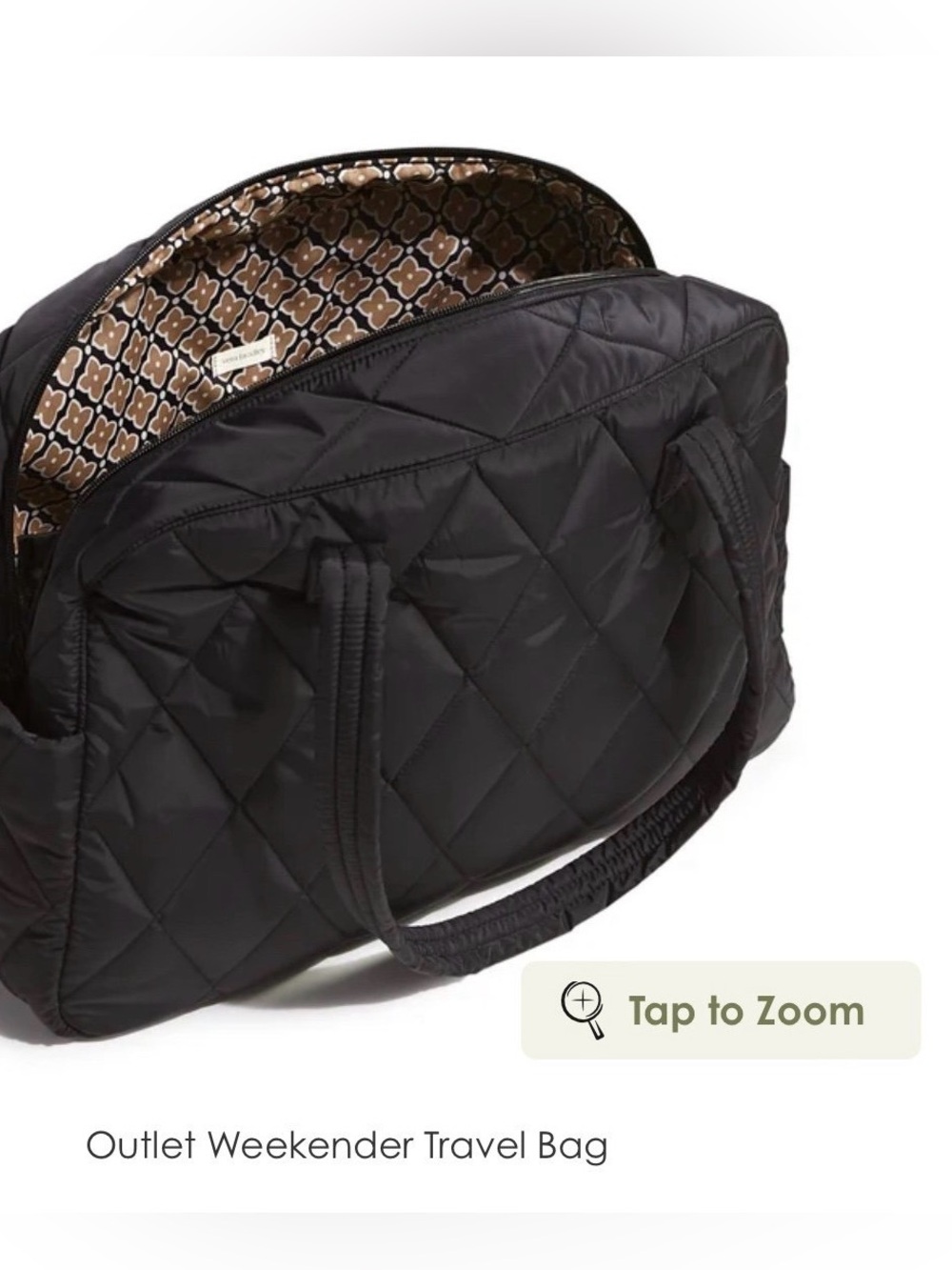 Vera Bradley Quilted Black Weekend Travel Bag